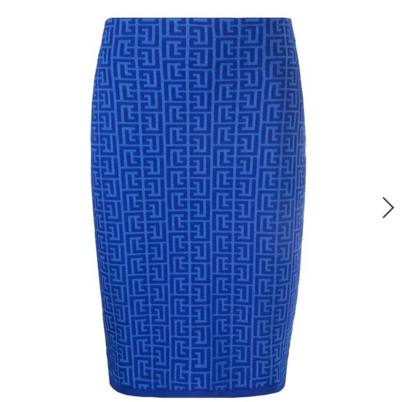 BALMAIN Monogram Jacquard Wool Blend Skirt In Blue - Size 36 - Picture 2 of 7